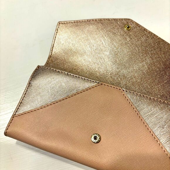 Tory Burch Metallic‎ Silver & Rose Gold Leather Fold Over Large Wallet - Picture 3 of 8